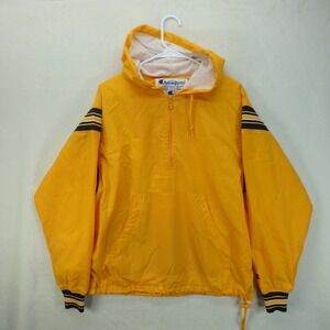 VTG 90s Champion Yellow Pullover Lined 1/2 Zip Hooded Windbreaker Jacket Size S